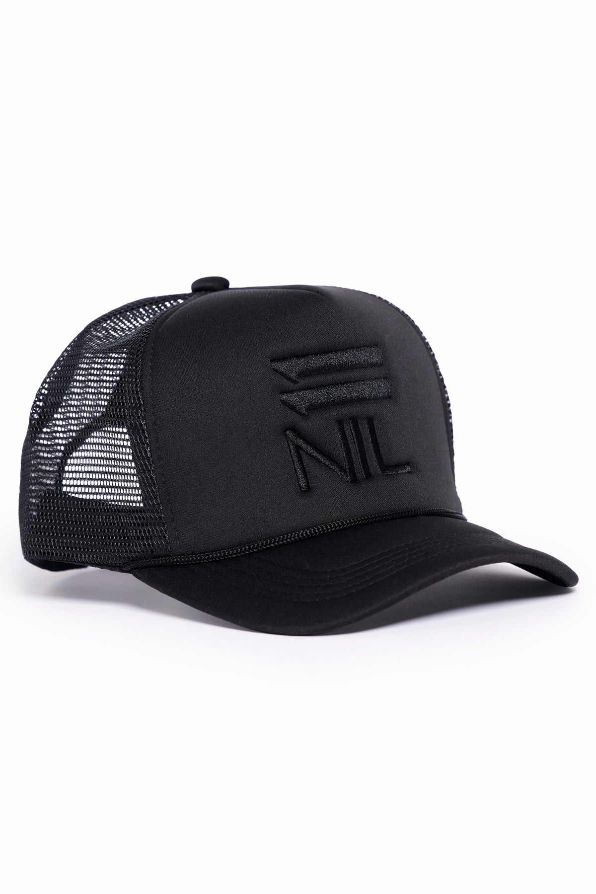 11NIL Signature Stacked Trucker Hat in Black by 11NIL, photo 7