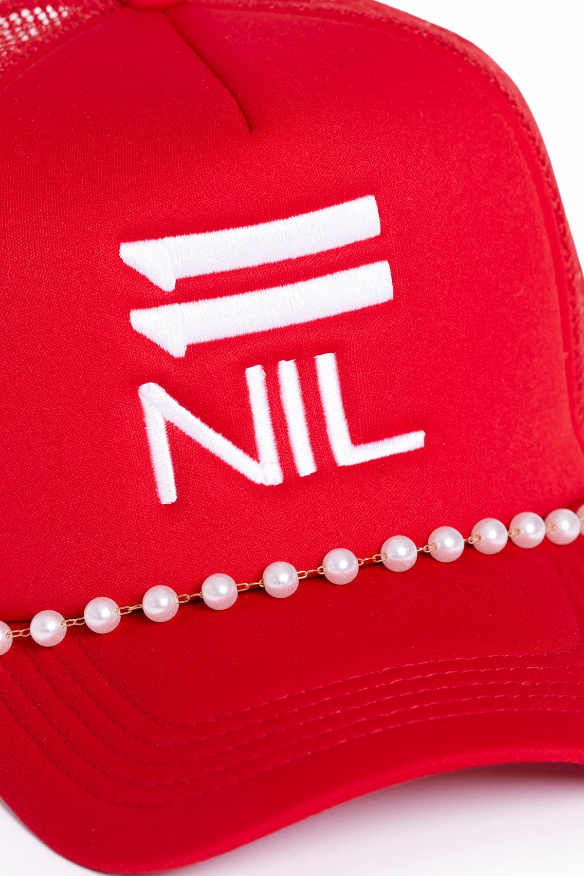 Pearl Power Stacked Trucker Hat in Red/White by 11NIL, photo 4