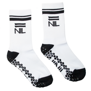 11NIL Mid Crew Grip Stripe Socks in White/Black by 11NIL, photo 1