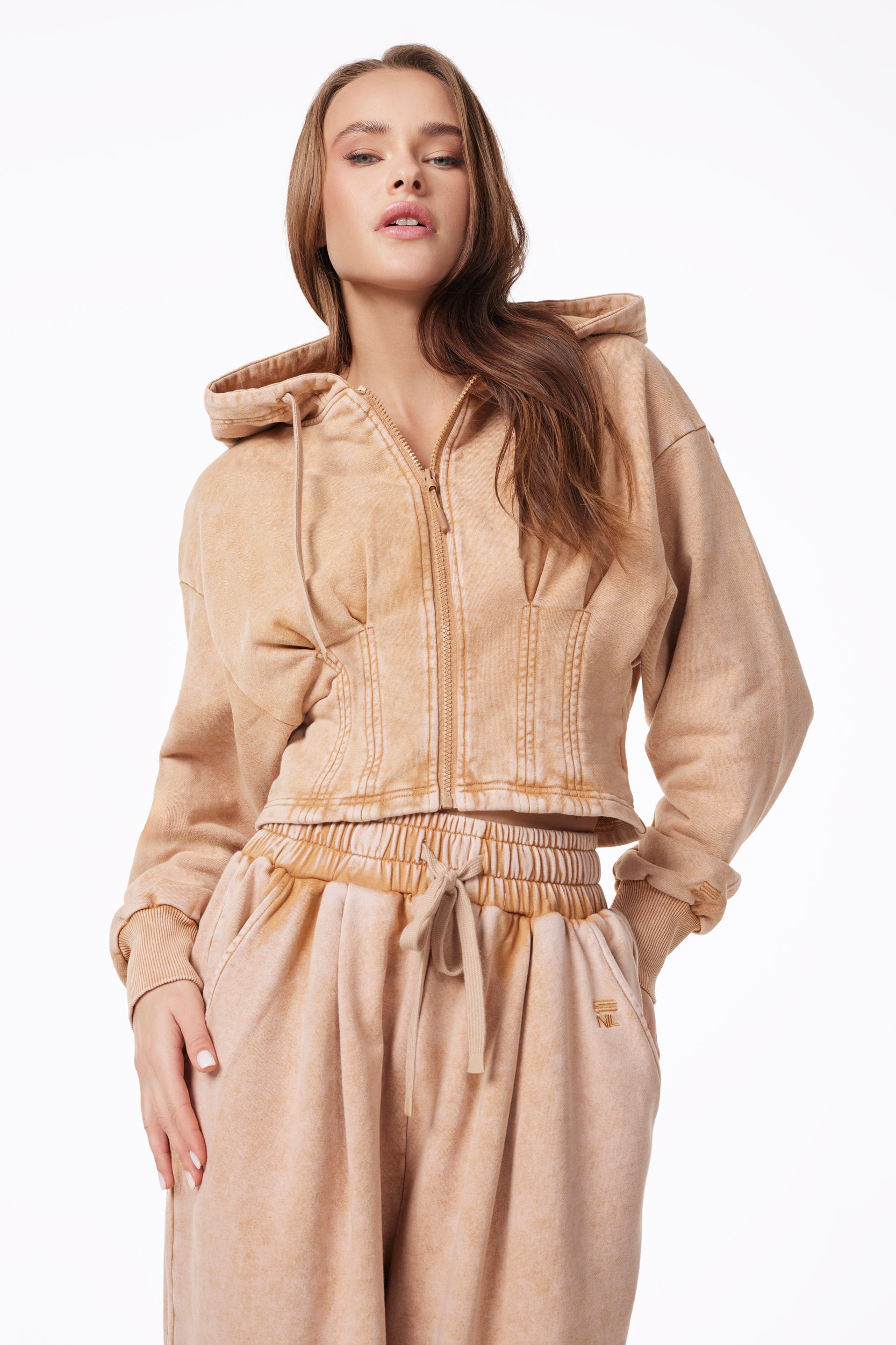 ダイエットフード loverock69 Oslo Pleated Crop Hoodie - Snow Wash Tan – 11Nil