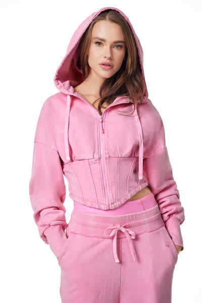 Calgary Corset Zip Hoodie + Amsterdam Track Pant Set in Snow Wash Pink by 11NIL, photo 6