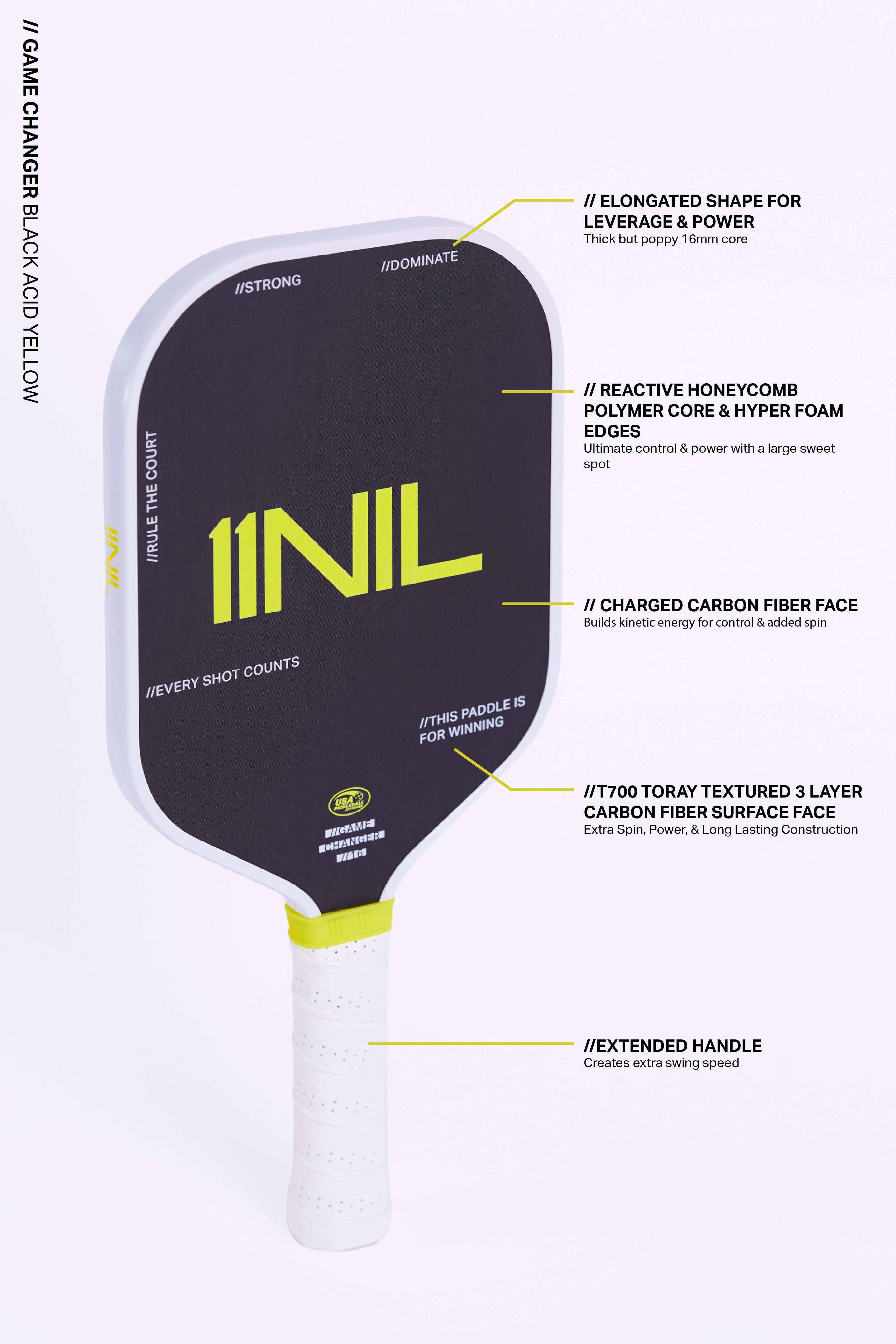 Game Changer Pro Pickleball Paddle in Acid Black by 11NIL, photo 2