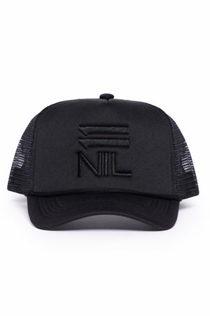 11NIL Signature Stacked Trucker Hat in Black by 11NIL, photo 1