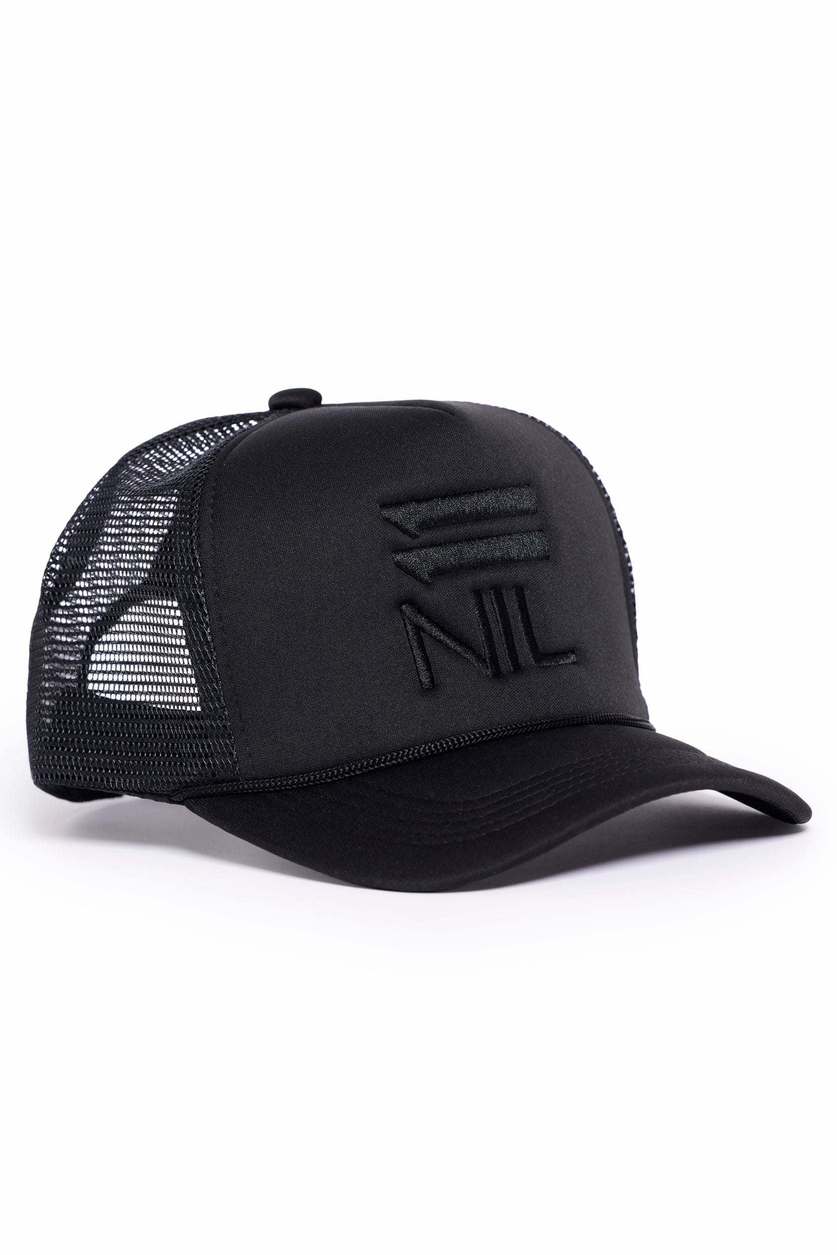11NIL Signature Stacked Trucker Hat in Black by 11NIL, photo 7