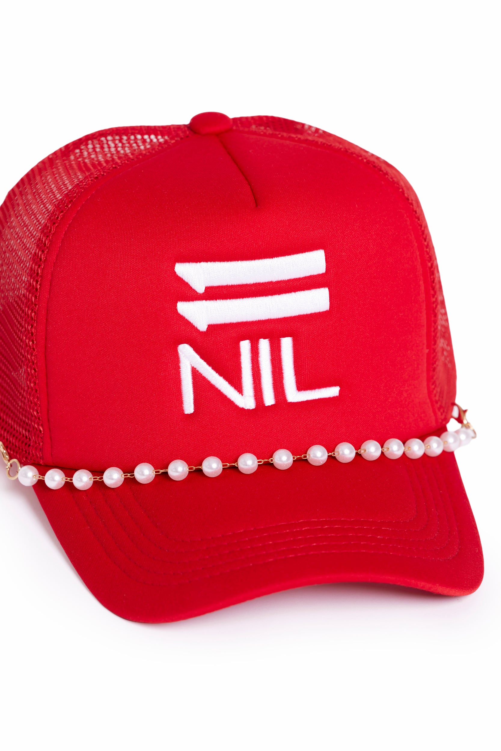 Pearl Power Stacked Trucker Hat in Red/White by 11NIL, photo 6