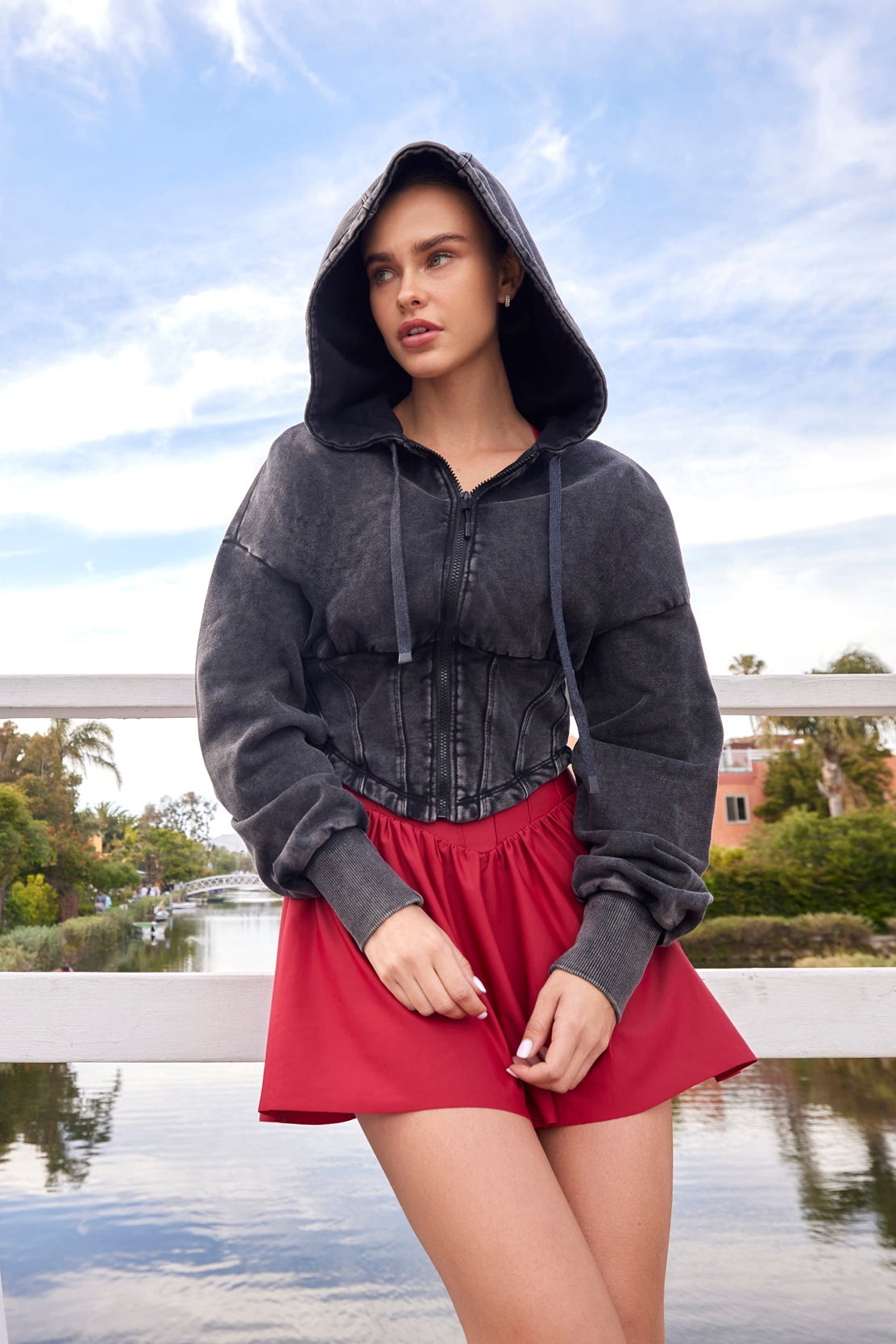 Calgary Corset French Terry Zip Hoodie in Snow Wash Black by 11NIL, photo 14